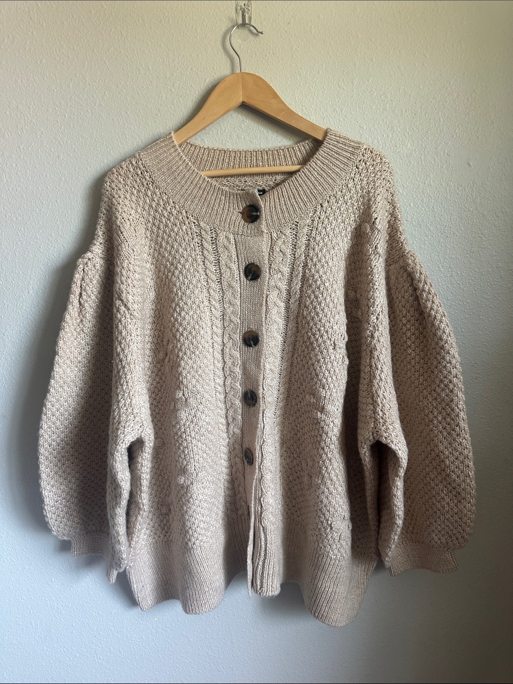 Who What Wear Neutral Beige Cable-Knit Button Cardigan